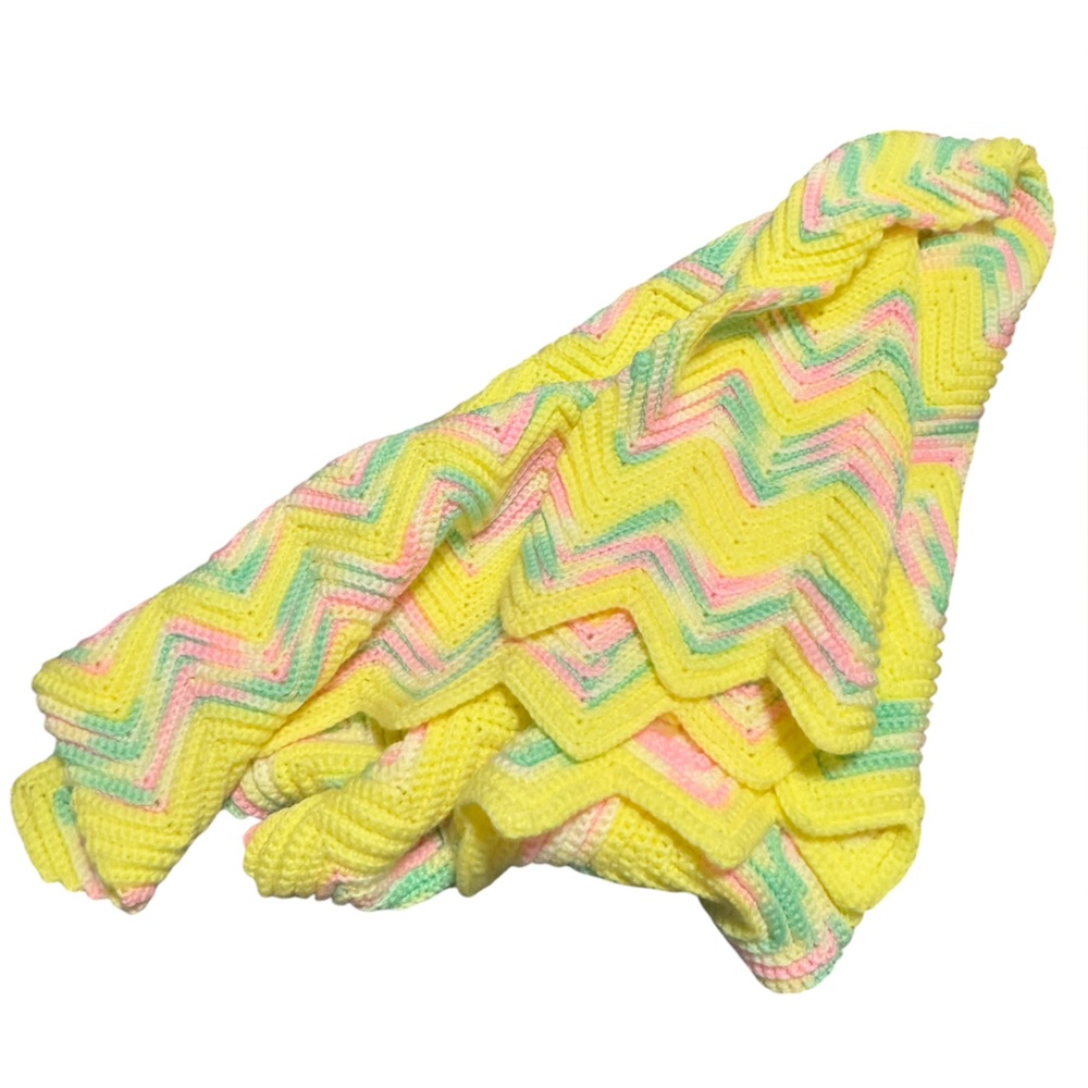 Handmade Crochet Afghan Pastel Chevron Baby Blanket Easter Spring Cottagecore